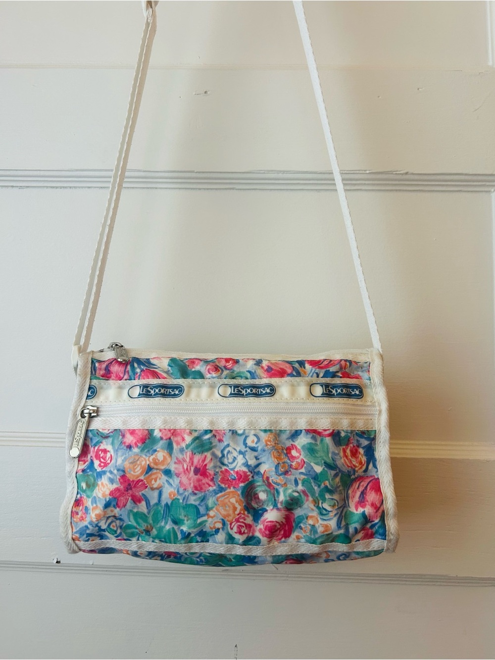 LeSportsac White Floral Crossbody Bag with Pink and Blue Accents